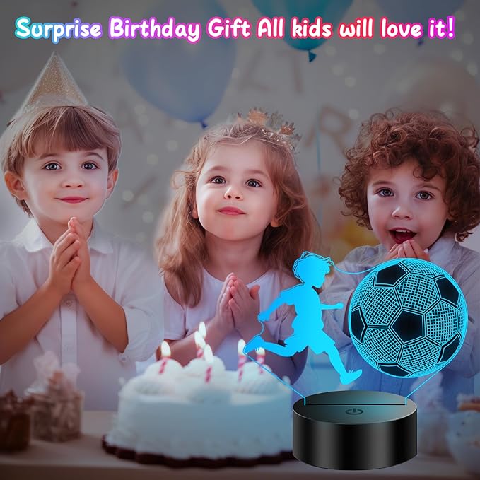 Soccer Gifts for Boys【 Boys’ First Soccer Night Light 】, 3D Illusion Soccer Lamp Easter Gifts for Teens Boys, 5 6 7 8 9 10 Year Old Boy Birthday Gifts for Children, Room Decor for Teens