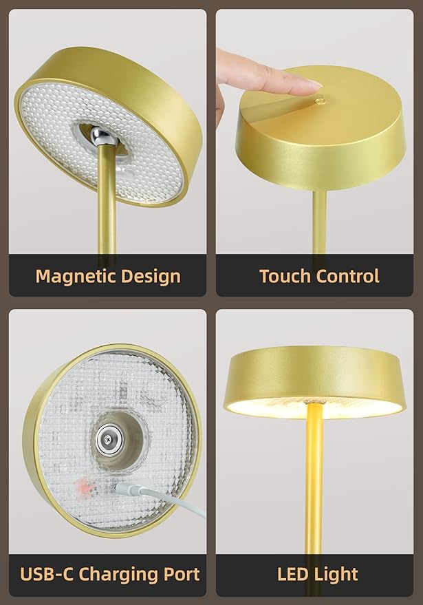Cordless Lamp, Outdoor Waterproof, Dimmable Touch Control 3 Color Temperature, Battery Operated Portable, RGB, LED Memory Function, Rechargeable Table Lmap, Desk Lamp, Patio Dinning Restaurant Kitchen