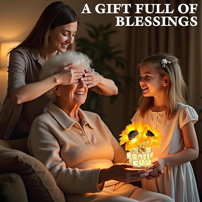 ONXE Rose Lamp, Flower Lamp 3 Colors Dimmable Crystal Table Light, Romantic Rechargeable Cordless Touch Lamp for Bedroom Living Room Pink Decor, Christmas Birthday Gifts for Women Mom (Sunflowers)