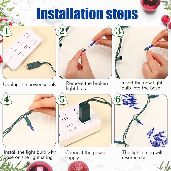 Mudder 500 Pcs Christmas Tree Replacement Light Bulbs 2.5v Christmas Light Bulbs Incandescent Xmas Decorative Replacement String Lights Outdoor Indoor(Blue)