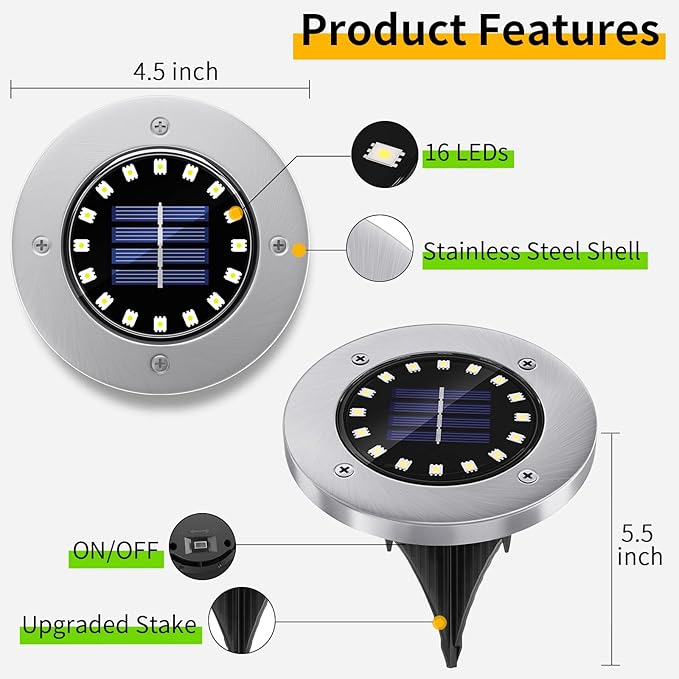 NFESOLAR Solar Lights Outdoor with 16 LEDs, 8 Pack Bright Multi-Color Solar Ground Lights Outdoor Waterproof for Pathway Garden Yard Lawn Walkway Halloween Christmas Decorations