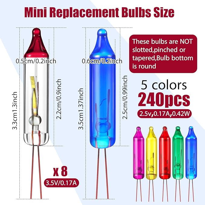 Ganeen Christmas Replacement Mini Incandescent String Light Bulbs Wire Flasher Bulbs 2.5 V 3.5 V Incandescent Flasher Bulbs, Christmas Lights Decor for Home Bedroom Xmas Tree(Multicolor, 248 Pcs)