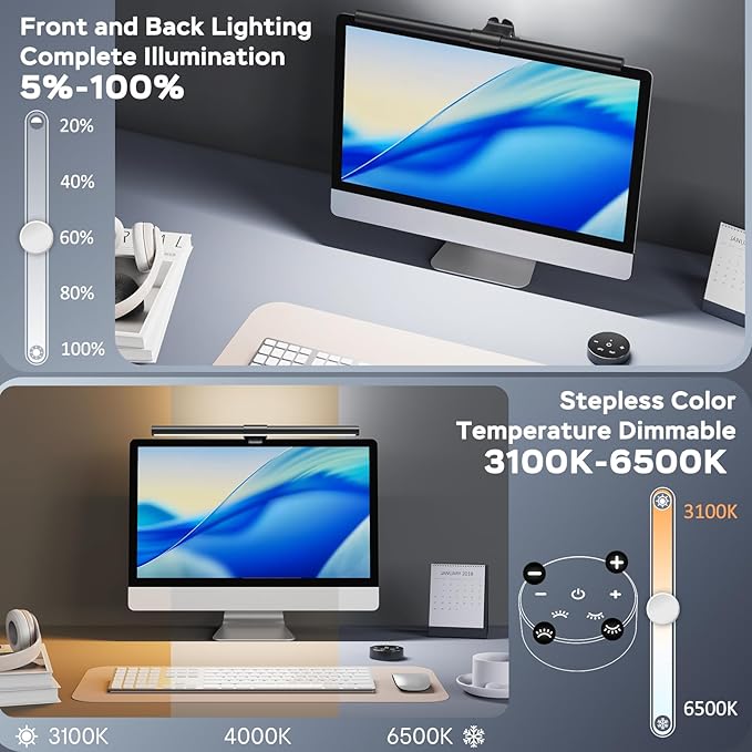 OOWOLF Monitor Light Bar with Remote, Ra95 Computer Monitor Lamp for Eye Caring, USB Reading LED Task Lamp with Dimming, Dimmable Light Bar with Backlight, No Glare Space Saving Home Office Desk Lamp