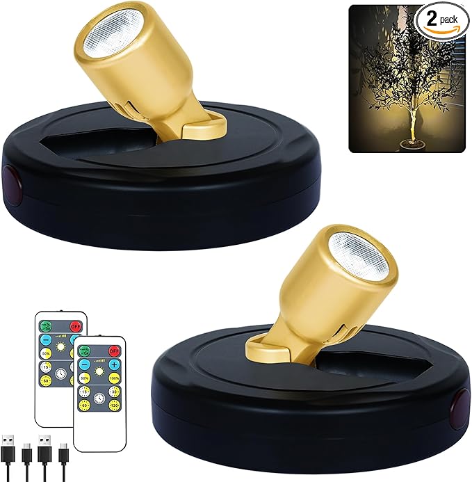 LED Spotlight, Rechargeable Battery Spot Lights with Remote, Uplighting Indoor, Stick Plant Spotlights for Wall Art Display Artwork Picture Painting-2Pack