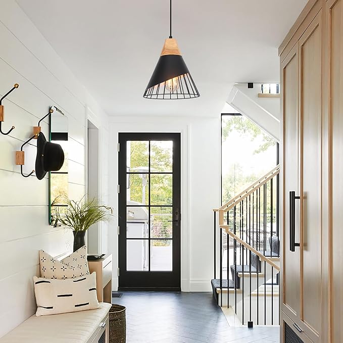 Black Pendant Light, 3 Packs 9.4inch Farmhouse Pendant Light, Kitchen Pendant Lights, Black Pendant Lights Kitchen Island for Living Room, Bar, Bedroom, Office