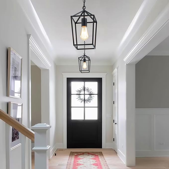 2-Pack Farmhouse Pendant Lights Kitchen Island, Black Pendant Light Fixtures Hanging Lamp for Dining Room, Modern Kitchen Pendant Lighting Over Island, Metal Cage Design