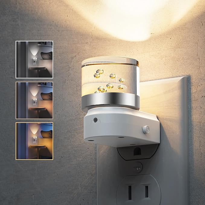L LOHAS LED Night Lights Plug into Wall, 3000K/4000k/5000K Adjustable Color Temperature Bubble Night Light, Dusk to Dawn Sensor for Hallway, Bathroom, Rooms