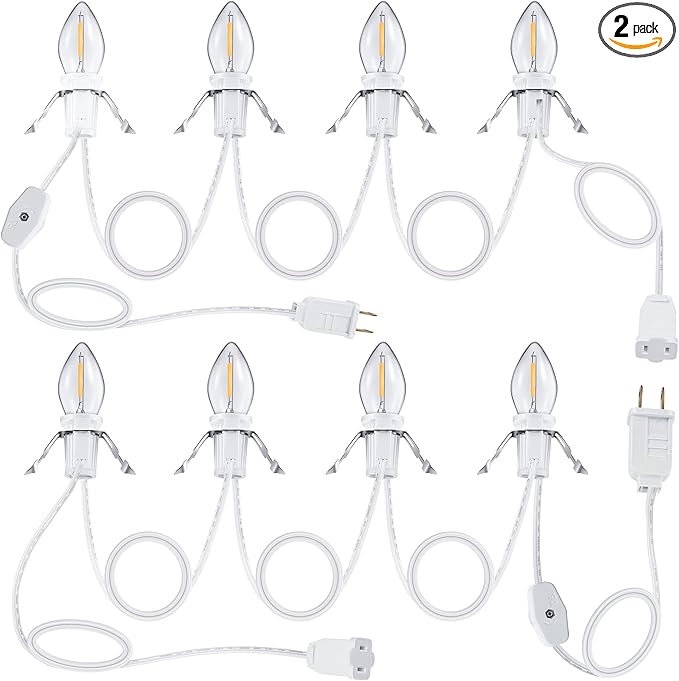Meonum 2 Pack Accessory Cord with 4 LED Bulbs, End to End Connected Blow Mold Light Cord, 9.8 Feet Lamp Kit with On/Off Switch Plugs for Ceramic, Craft Halloween Christmas Village Decor