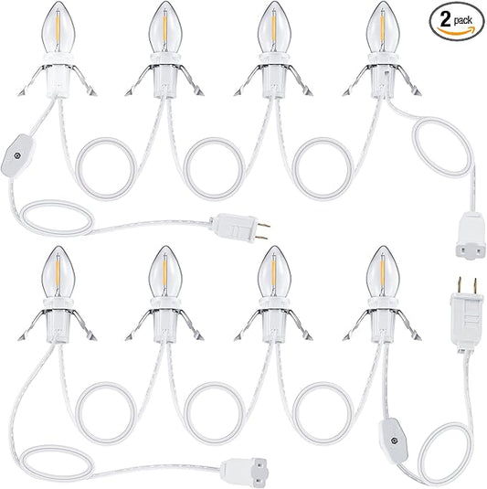 Meonum 2 Pack Accessory Cord with 4 LED Bulbs, End to End Connected Blow Mold Light Cord, 9.8 Feet Lamp Kit with On/Off Switch Plugs for Ceramic, Craft Halloween Christmas Village Decor