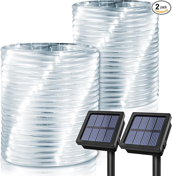 GIGALUMI 200 LEDs Solar Pool Lights for Above Ground Pools, IP65 Waterproof Outdoor Pool Decoration Accessories, 2 Pack Total 71.4 FT 8 Modes (Cool White)
