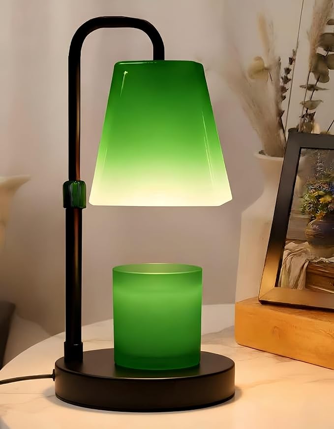 Candle Wammer Lamp with Timer Wax Melter Women Mom Gift Birthday New Home House Warming Vintage Aesthetic Room Decor Side Table Night Light w/ GU10 Bulb Dimmable Adjustable Height Green
