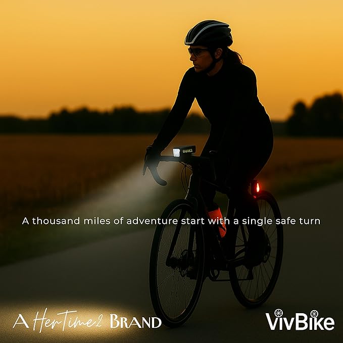 VivBike Rechargeable Bicycle Lights Bright LED Headlight and Taillight, USB Rechargeable, Waterproof, Easy Mount | A HerTime2 Brand