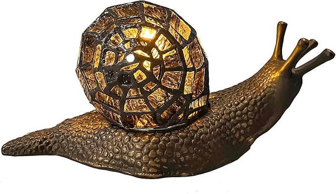 Bieye L10980 Land Snail Tiffany Style Stained Glass Accent Table Lamp for Home Decoration (Amber, 10" D x 5" W x 5" H)