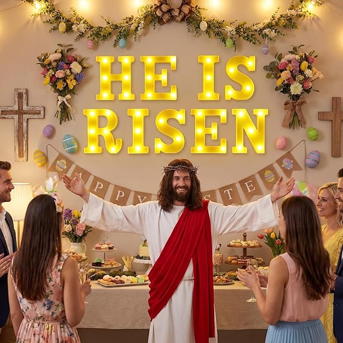 He is Risen Large LED Lights Easter Decorations for Bedroom Living Room Religious Decor Church Celebration Battery Powered Easter Party Supplies