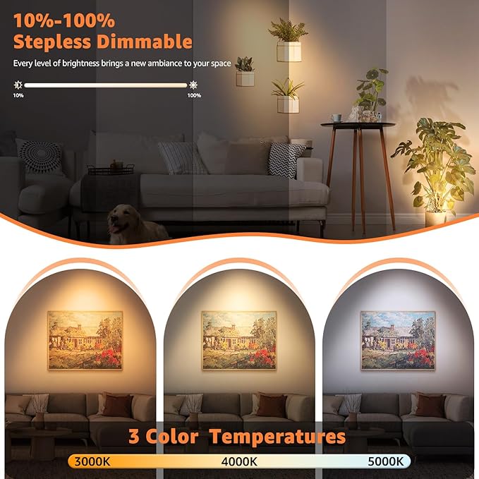 3CCT LED Wireless Spotlight Indoor Rechargeable Picture Lights Battery Operated Spot Light Uplighting Indoor with Remote Dimmable Accent Lighting for Artwork Plant Tree Wall Painting, 1 Pack