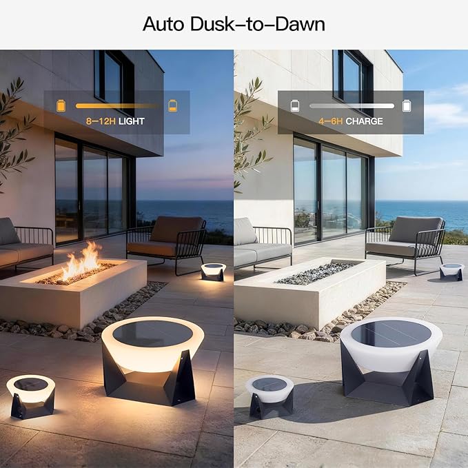 Large Solar Lantern, 3000K Outdoor Floor Lamp, Solar Outdoor Lights Waterproof, Dusk to Dawn Floor Lamps for Porch, Round Garden Floor Lanterns, Metal LED Patio Light for Yard Deck Pool Outside