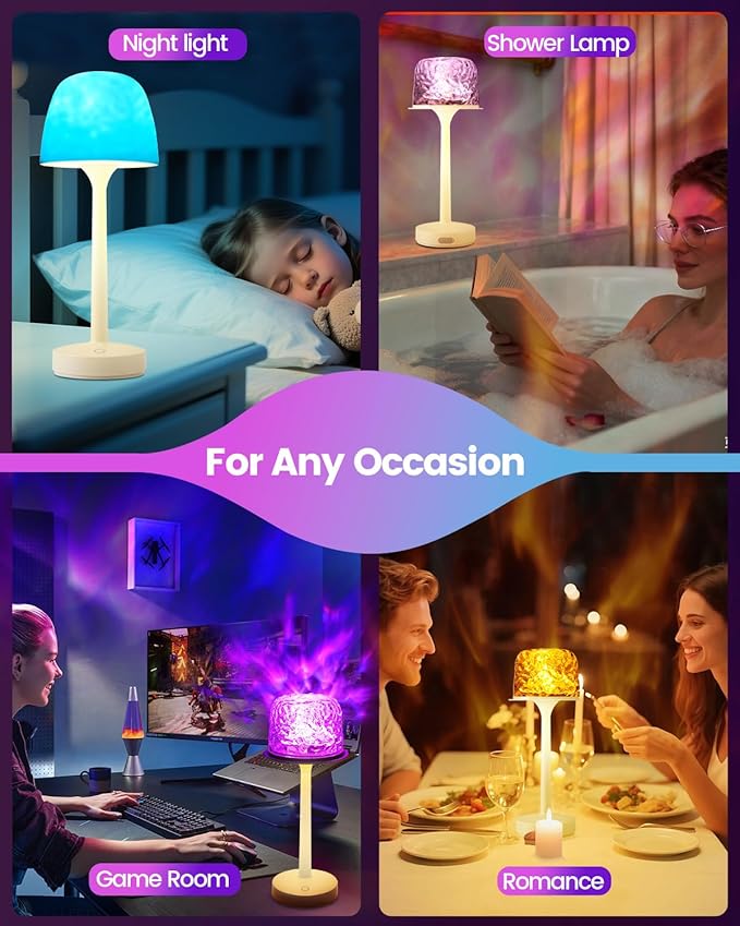 IP65 Waterproof Shower Lamp for Inside Shower Bathroom Light with 16 Color Ocean Wave Projector, Rechargeable Shower Lights with Touch & Remote Control, Ocean Waterproof Lamp for Shower/Bathroom