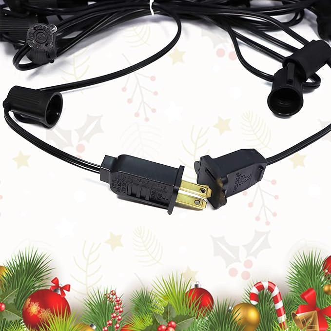 100FT C9 Light String Christmas Stringer, E17 Light Sockets 12" Spacing, C9 Stringer Set Black Outdoor String Light Strand for Wedding Patio Event Lighting Decor, Black Wire
