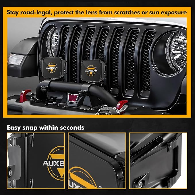 Auxbeam FA Series Black Protective Light Covers, 3 Inch Off-Road LED Pod Light Lens Cap, Dust Impact Shield & Street Compliant, Polycarbonate Plastic, Snap-on Design, 2 Packs