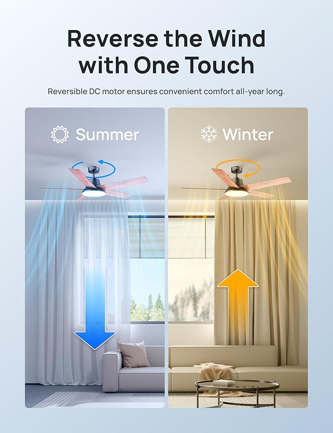 Dreo Ceiling Fans with Lights, 52 Inch, 6 Speeds, 5 Color Tones Dimmable LED, Quiet Reversible DC Motor, Remote, 8H Timer, Black Ceiling Fan for Bedroom, Living Room, Easy to Install