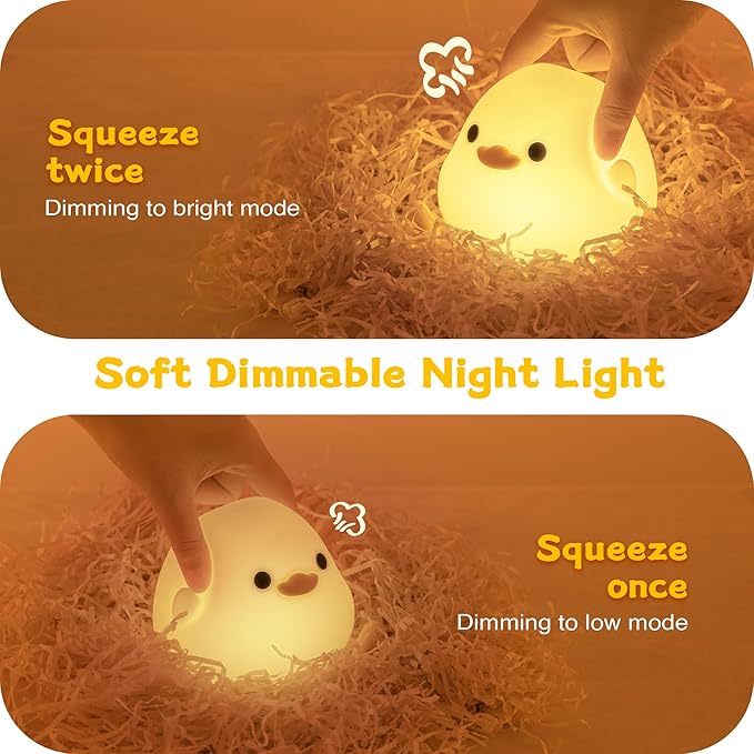 Duck Night Light, LED Cute Silicone Nursery Nightlight for Kids, DoDo Duck lamp Rechargeable Touch Bedside Lamp with 20 Minutes Timer for Breastfeeding, Funny Decor, Xmas Birthday Gifts
