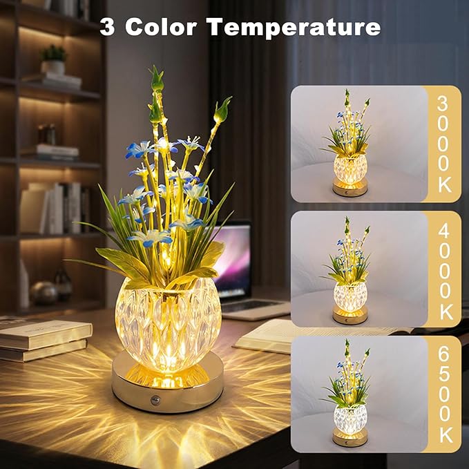Lily Flower Lamp, Rechargeable Artificial Flower Table Lamp with 3 Color Temperature, Dimmable Touch Cordless Lamp for Bedroom Room Home Decor, Birthday Mother's Day Gift for Mom Grandma Women (Lily)