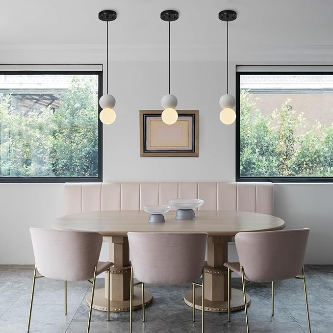 Modern 1-Light Concrete Pendant Light Kitchen Islandceiling Light Fixture White Glass Globe Ball Pendant Lighting for Dining Room Coffee Club Resturant Bar Living Room(2-Pack)