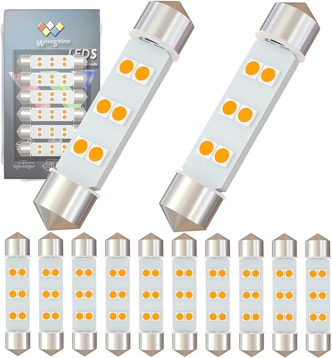 DC 12V 44mm 578 LED Festoon Bulb 569 211-2 212-2 LED Bulbs Gold Amber for Automotive Interior Dome Door Trunk Lights (Pack 12)