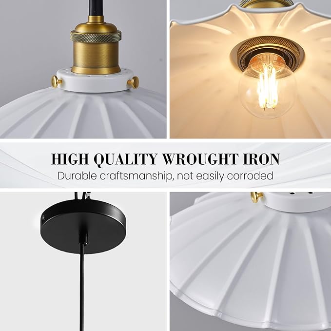 White Pendant Lights, Modern Hanging Lamp with 9.8 Inch Shade for Kitchen Island, Farmhouse Pendant Lights Kitchen Island, Dining Room Pendant Light Fixtures Light Bulb Included