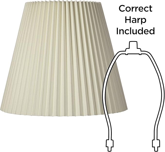 Set of 2 Pleated Empire Lamp Shades Ivory Large 10" Top x 17" Bottom x 14.75" High Spider with Replacement Harp and Finial Fitting - Springcrest
