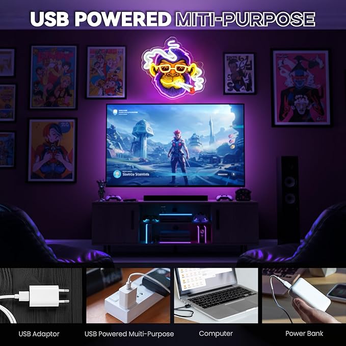 Cool Monkey Neon Sign, Smoking Monkey Led Sign for Wall Decor, Usb Powered Adjustable Brightness Anime Monkey Led Light for Bedroom Bar Pub Game Room Party Man Cave Decor, Unique Gift