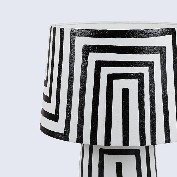 Handicrafts Home Handcrafted Paper Mache Table Lamp, 12x19” Modern Farmhouse Accent Table Lamp, Decorative Dome Bedside Nightstand Lamp for Bedroom Living Room, Small Desk Light, Optic Stripped