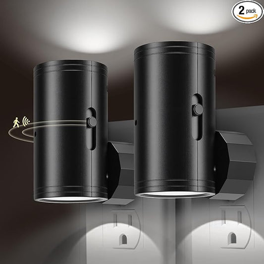 LED Motion Sensor Night Light,Motion Activated Night Light & Dusk to Dawn Sensor Night Light Plug into Wall 5-300LM Adjustable Brightness,5000K Daylight,for Kitchen,Hallway Bedroom,Stairs, 2 Pack