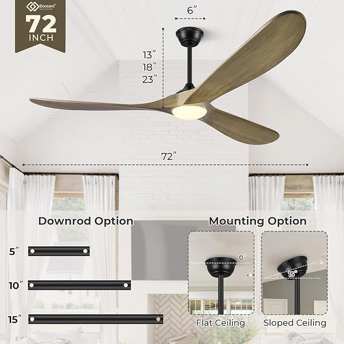 72" Ceiling Fans with Lights and Remote Control, Outdoor Ceiling Fan with Lights High CFM Quiet 3 Blade Wood Walnut Ceiling Fan,Bronze Gray