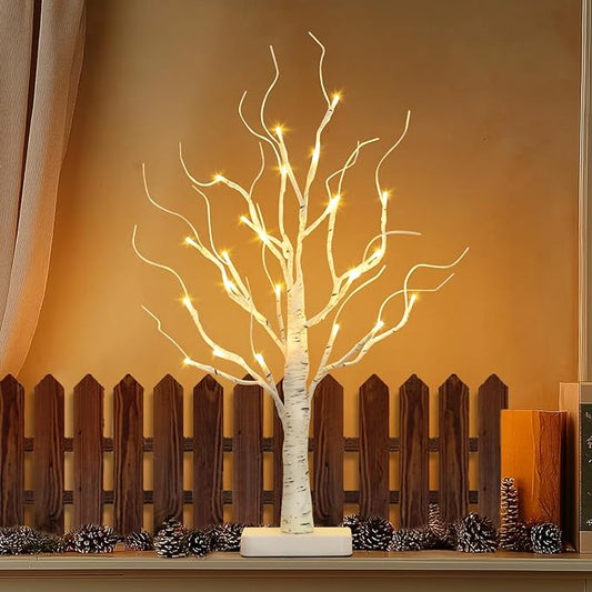 EAMBRITE Birch Tree with Led Lights, Christmas Decorations for Home Indoor with Timer, Lighted Mini Small Artificial Lamp Prelit Twig Tree Battery Operated for Xmas Table Centerpiece Party Decor