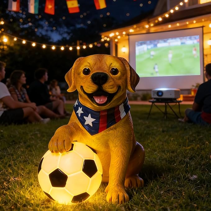 ILLUMINEW Solar Outdoor Garden Statues Lights, Garden Sculpture Decor Mother Gifts for Women, Men or Daughter, Unique Housewarming Gifts and Yard Decoration (World Cup Dog Statue)