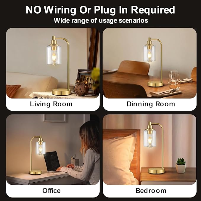 Cordless Table Lamp Rechargeable Gold, 8000mAh Battery Operated Table Lamps with Remote Control, Touch Dimmable Bedside Lamps with Glass Shade, Portable Wireless Lamp for Bedroom, Living Room