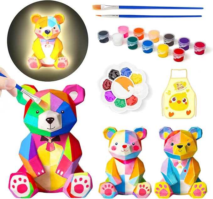 Paint Your Own Bear Lamp Kit, Arts and Crafts for Kids Ages 8-12, Arts and Crafts for Kids 4-6, Bear Gifts for 10 Year Old Girl, Art Supplies for Teens Girls Boys Birthday Ages 3 4 5 6 7 8 9 10 11 12+