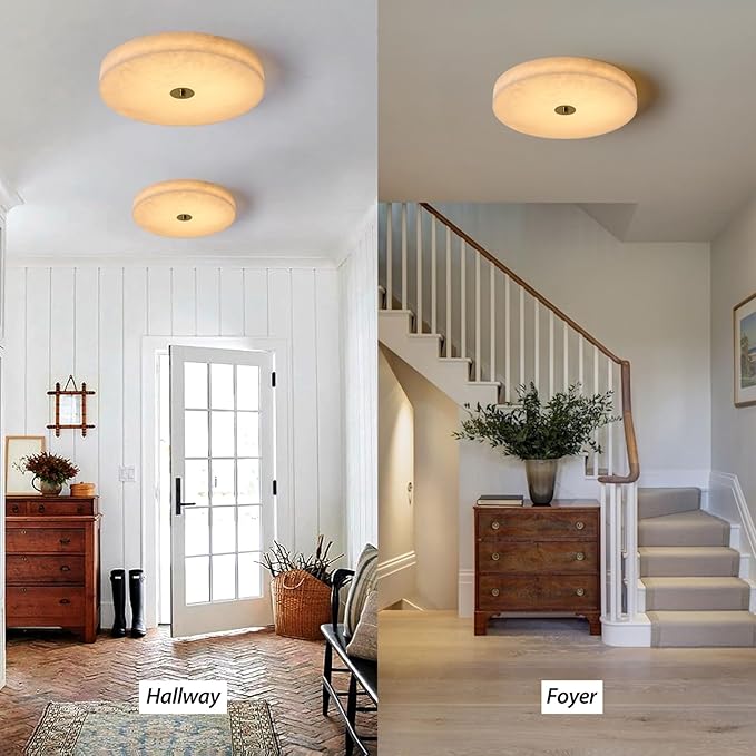 Alabaster Ceiling Light,15.7in Spanish Natural Marble Round Alabaster Flush Mount,Modern 2700K LED Kitchen Ceiling Lights Hardwired for Bedroom,Foyer,Bathroom,Entryway,Living Room