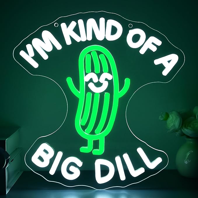 I'm Kind Of A Big Dill Neon Sign for Wall Decor Cartoon Pickle Neon Sign Dimmable Anime LED Light for Game Room Bedroom Party Pickle Bar Man Cave Birthday Gifts Size 11.4 * 10.9 Inch(TWP328)