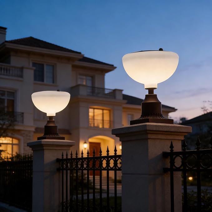 Lightdot Solar Lamp Post Lights 3000K Dusk to Dawn Solar Post Lights with Pier Mount Base, Wireless Waterproof Outdoor Post Lantern, Aluminum Housing for Garden Yard Pole Pillar-2 Pack
