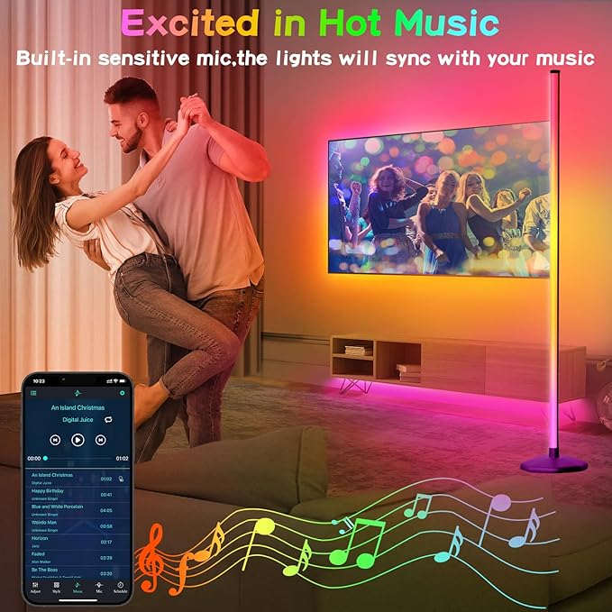 LanAqua Corner Floor Lamp, Smart RGB LED Corner Lamp,16 Million Colors Changing LED Floor Lamp with App Control,Music Sync & Timer Mood Lighting for Living Room,Smart Floor Lamp-2PK