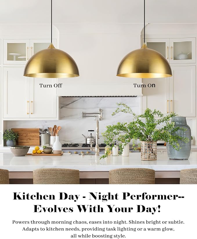 Gold Pendant Lights Kitchen Island 2 Pack, 14 Inch Gold Dome Pendant Light, Large Kitchen Pendant Light, Island Pendant Lights for Kitchen, Dining Room, Cafe