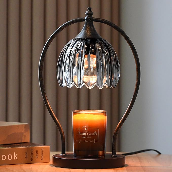 Candle Warmer Lamp, Vintage Dimmable Candle Warmer with Timer, Wax Melts Warmer for Jar Candles Birthday Gifts for Men & Women, House Warming Gifts New Home Decor for Bedroom Living Room, Gray Black