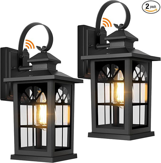 2-Pack Dusk to Dawn Outdoor Wall Light Fixtures, Aluminum Exterior Lighting Fixtures Wall Mount, Waterproof Porch Lights Outdoor Wall Sconces Lanterns, Black Outside Lights for House Front Door Garage