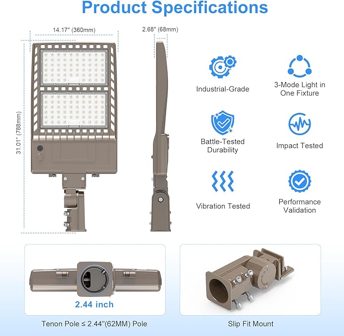 400W LED Parking Lot Light 60000LM UL ETL DLC Listed Commercial Flood Light 400W 320W 240W Adjustable IP65 5000K Street Light Slip Fitter for Stadium Backyard, 100-277V