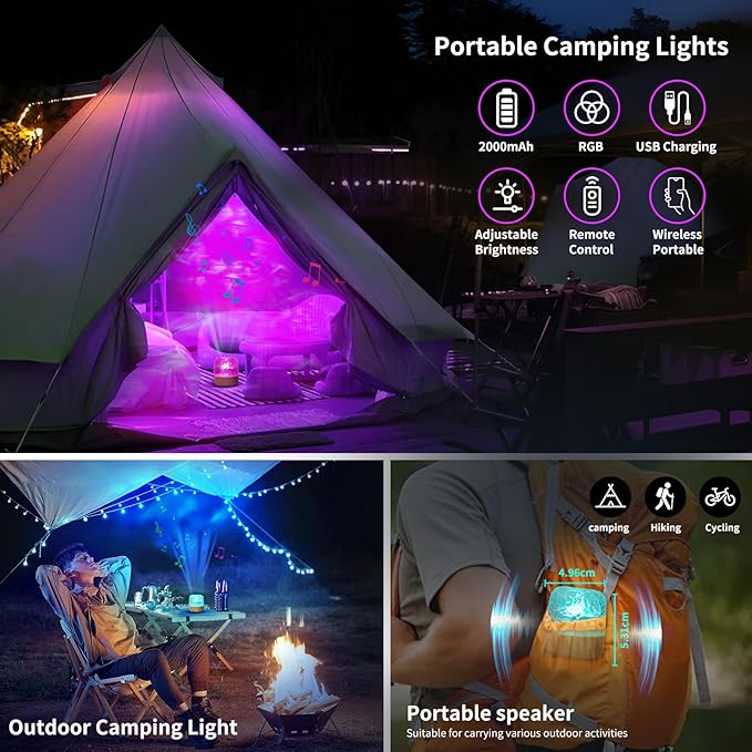Galaxy Projector Light, Ocean Wave Projector Light with Bluetooth Speaker, 16 Colors Mushroom Lamp with Remote Control, Star Projector Cordless for Kids, Room Decor, Bedroom, Party, Gift