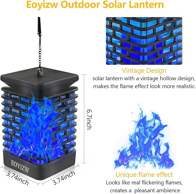 EOYIZW Solar Lights Outdoor, 99 LEDs Flickering Flame Lantern for Garden Decor- 2 Pack Waterproof Solar Garden Lights for Patio Yard Porch Lawn Decorations Blue