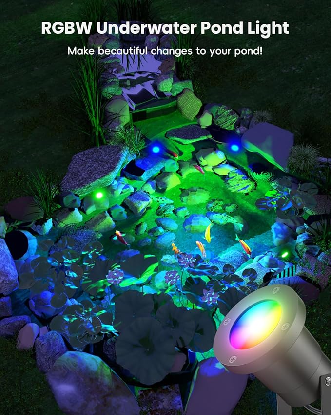 12V RGB Pond Light Underwater, RGB+CCT Tunable 2700K-6500K MR16 LED Bulb with Remote Control, Submersible for Ponds, Waterfalls, Fountains, Well Light, Low Voltage Yard Landscape Lighting