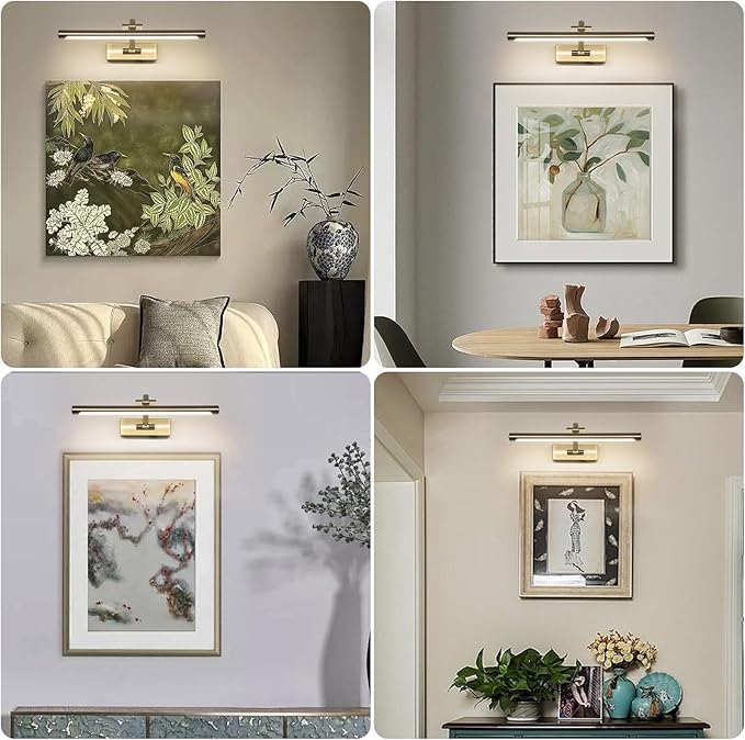 Antique Bronze LED Wireless Picture Lights for Wall Rechargeable, Battery Operated Art Light for Paintings, 3CCT Dimmable, 15.7 inch with Remote, Rotatable Gallery Light for Pictures Display